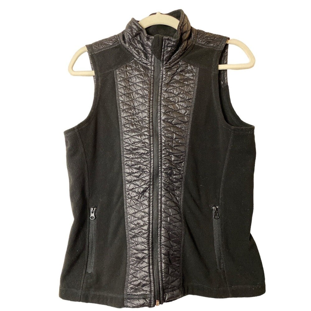 Marc New York Womens Black Fleece Full Zip Quilted Vest Size Medium